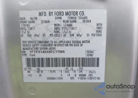 2008 Ford F-150 Xlt from USA, damaged, VIN 1FTPX145X8FC17666